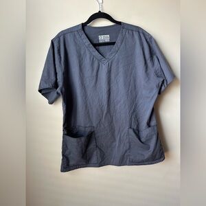 Wonder Works Scrub Top Womans Size Large Gray With Pockets Durable Stretch